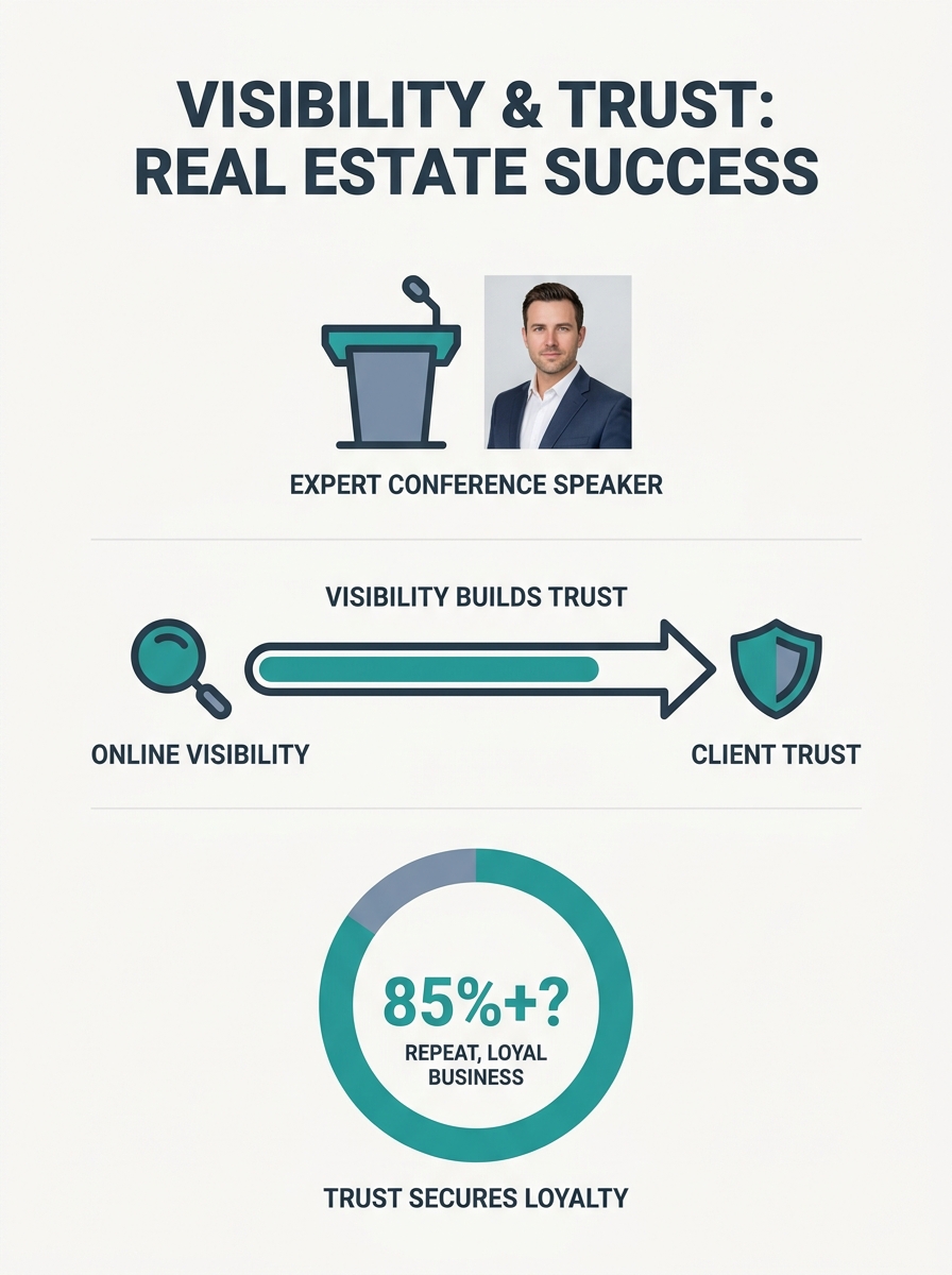 Real estate broker speaking at industry conference about visibility and trust