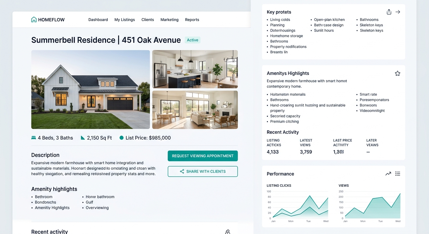 A clean property listing page mockup showing one prominent primary CTA button in a contrasting color and one smaller secondary fallback button, with the rest of the page elements clearly subordinated