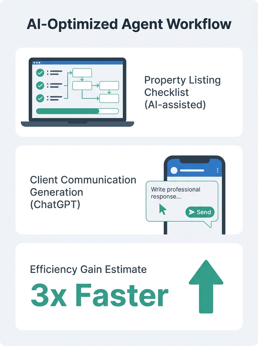 Real estate agent reviewing AI optimization checklist on laptop with smartphone showing ChatGPT interface
